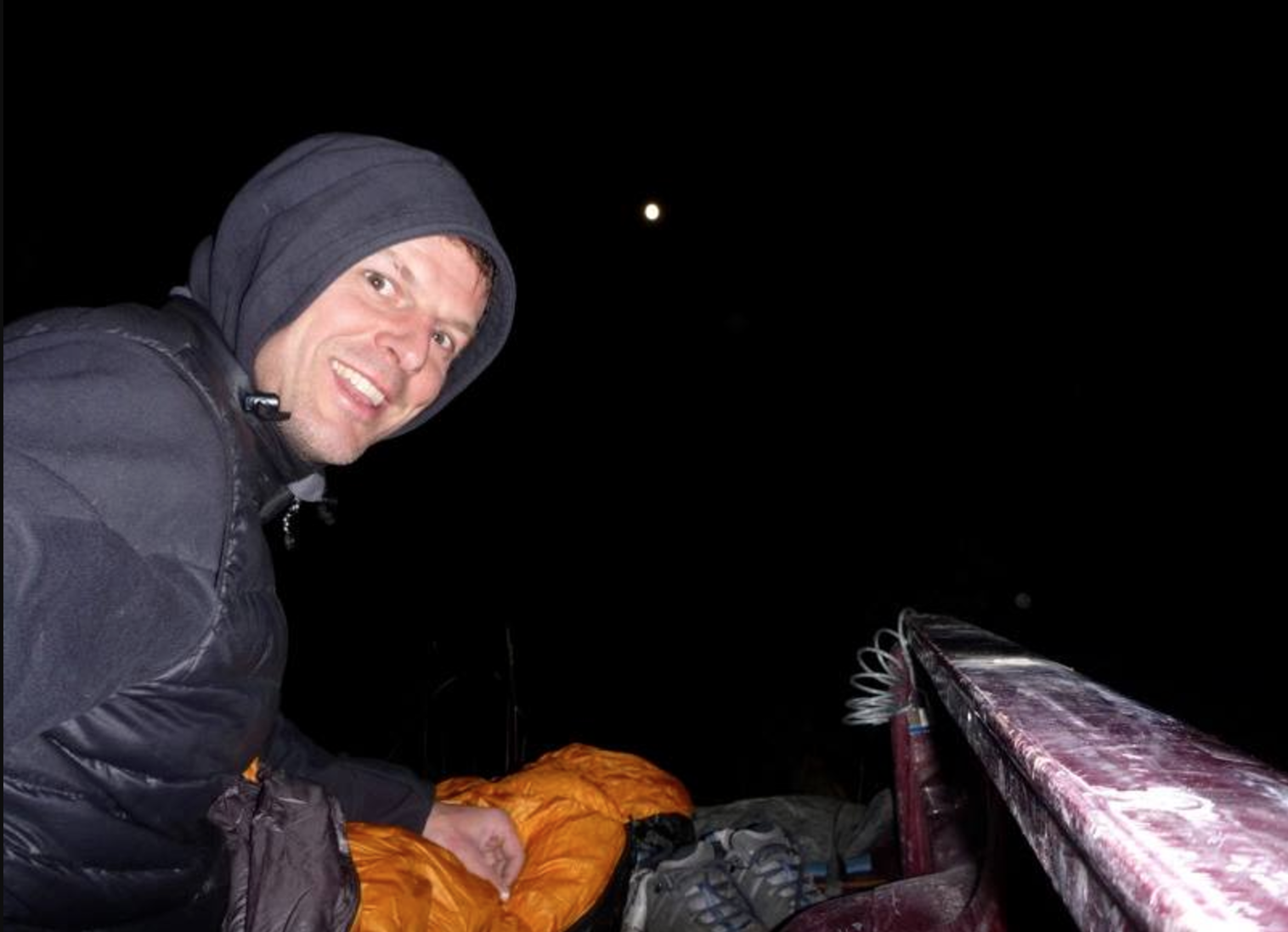 Full moon sleep-out in the back of Lucy before an alpine start to put up a new rock climbing route.